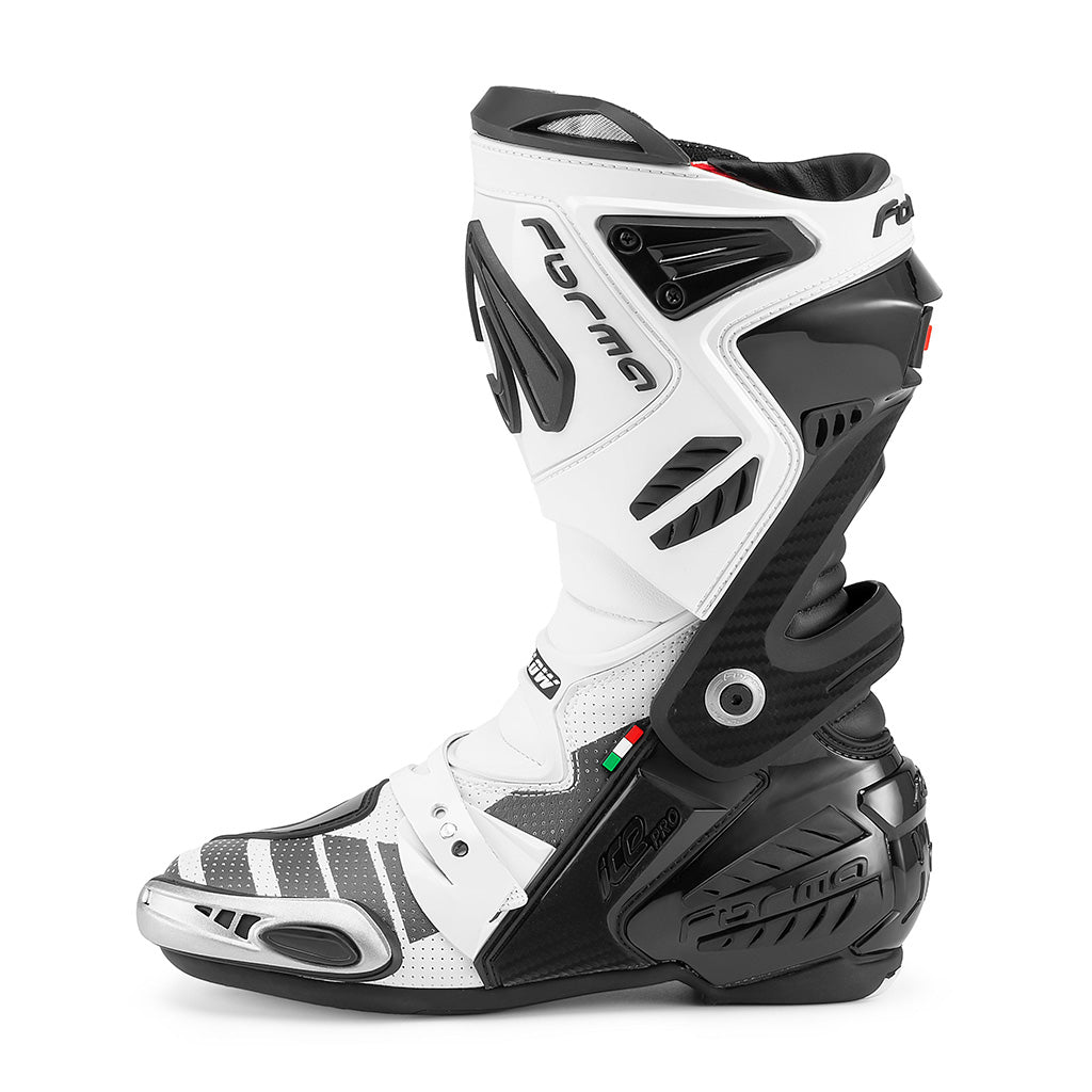 Forma ice pro boots motorcycle flow racing white black footwear best motoamerica motogp gear tech track street road alpine home main support